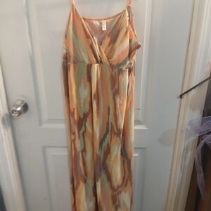 Ambrielle Watercolor Stripe Maxi Dress in Coral and Mint